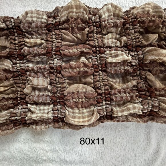 Women’s Brown Ruched Scarf Wrap Fringe Textured Plaid Lightweight 80x11 Boho - Picture 4 of 4
